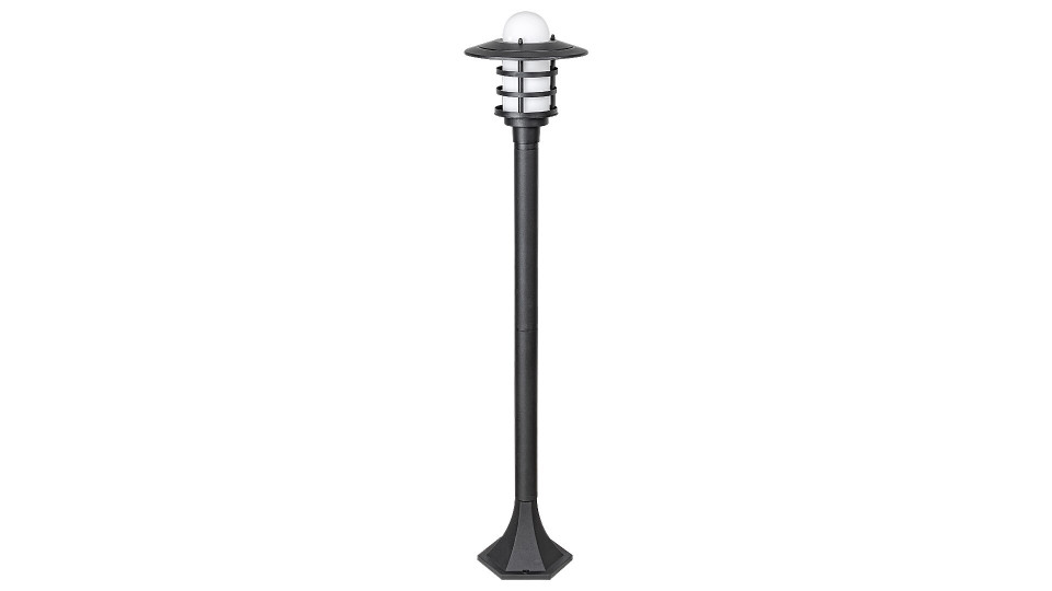 Lampadar de exterior Darrington, metal, sticla, negru, alb, 1 bec, dulie E27, 7680, Rabalux