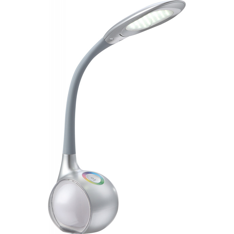 Lampa de birou argintiu, multicolor, brat flexibil, culori schimbabile, dimabil, 300lm, lumina rece (5500K), 58279, Globo