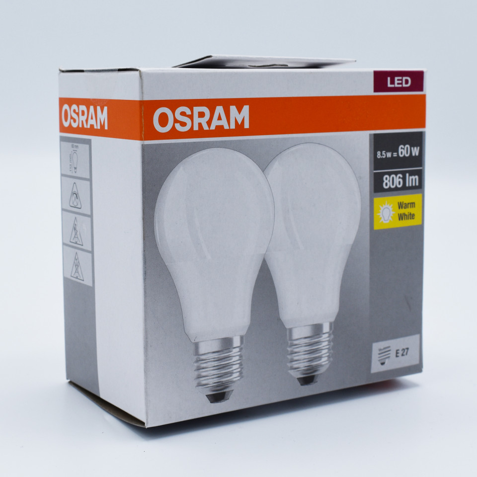 Set 2 becuri led 8.5W (60W), E27, 806 lm, lumina calda (2700K), opal, Osram OSRAM imagine noua 2022