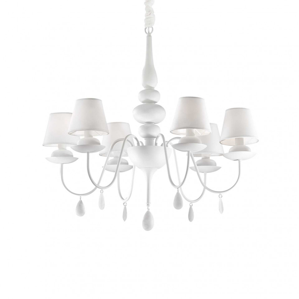 Candelabru BLANCHE SP6, textil, alb, 6 becuri, dulie E14, 035581, Ideal Lux