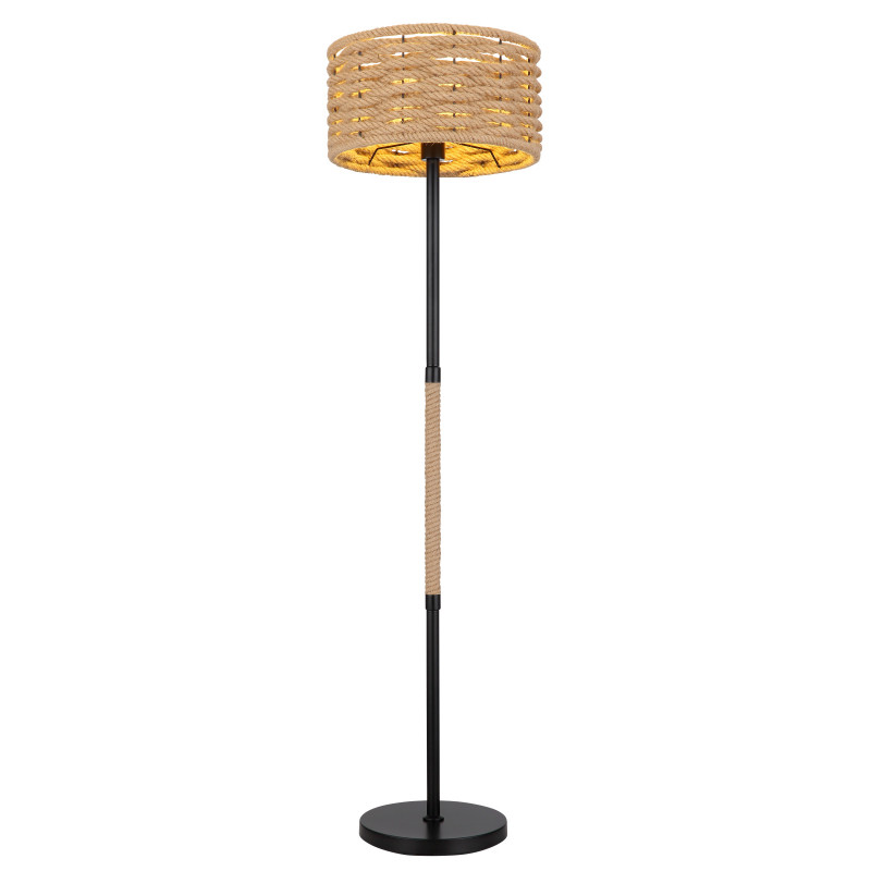 Lampadar metal negru mat, frânghie de cânepă maro, comutator, 1 bec, dulie E27, 15679S, Globo