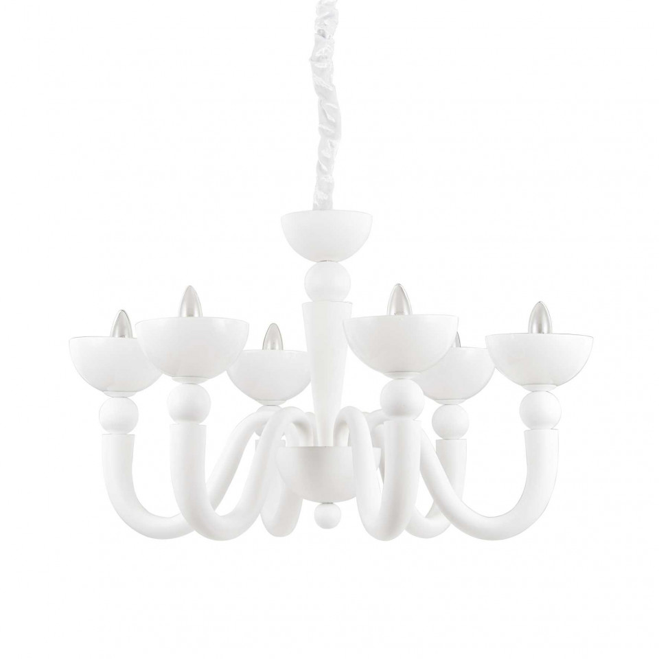 Candelabru BON BON SP6, metal, textil, alb, 6 becuri, dulie E14, 093994, Ideal Lux