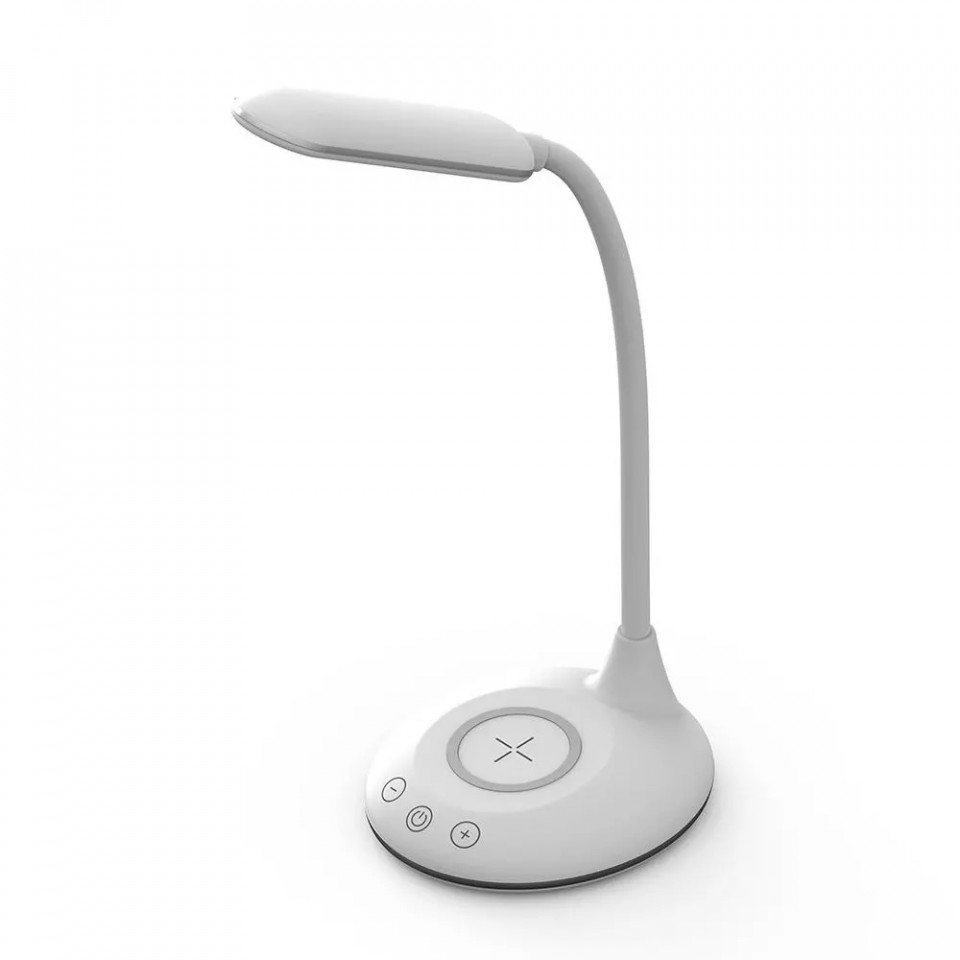 Lampa LED de birou rotunda alba, control touch, Port USB, 5W, 800lux , Incarcare Telefon Wireless, Dimabila 4 Trepte, V-TAC