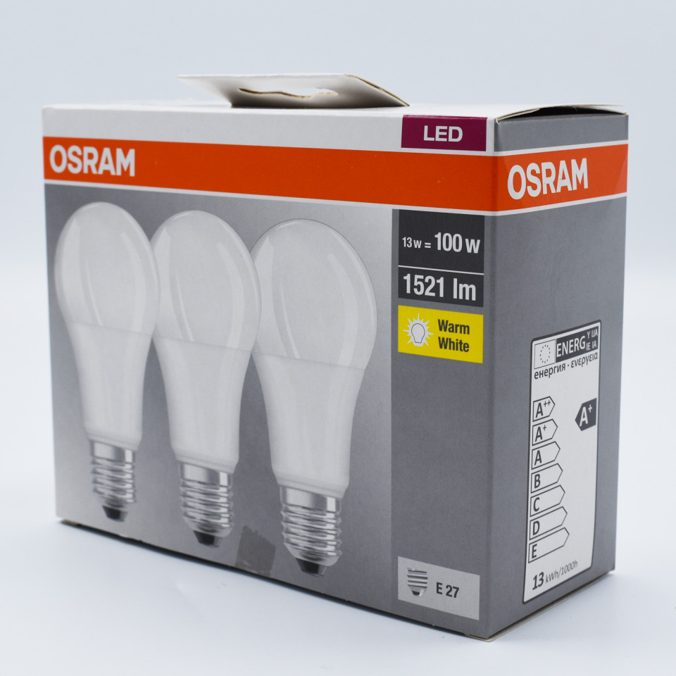 Set 3 becuri led 13W (100W), E27, 1521 lm, lumina calda (2700K), opal, Osram OSRAM imagine noua 2022