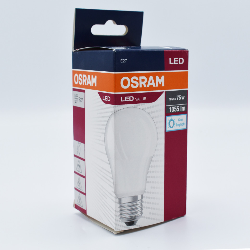 Bec led 10W (75W), E27, A75, 1055 lm, lumina rece (6500K), opal, Osram