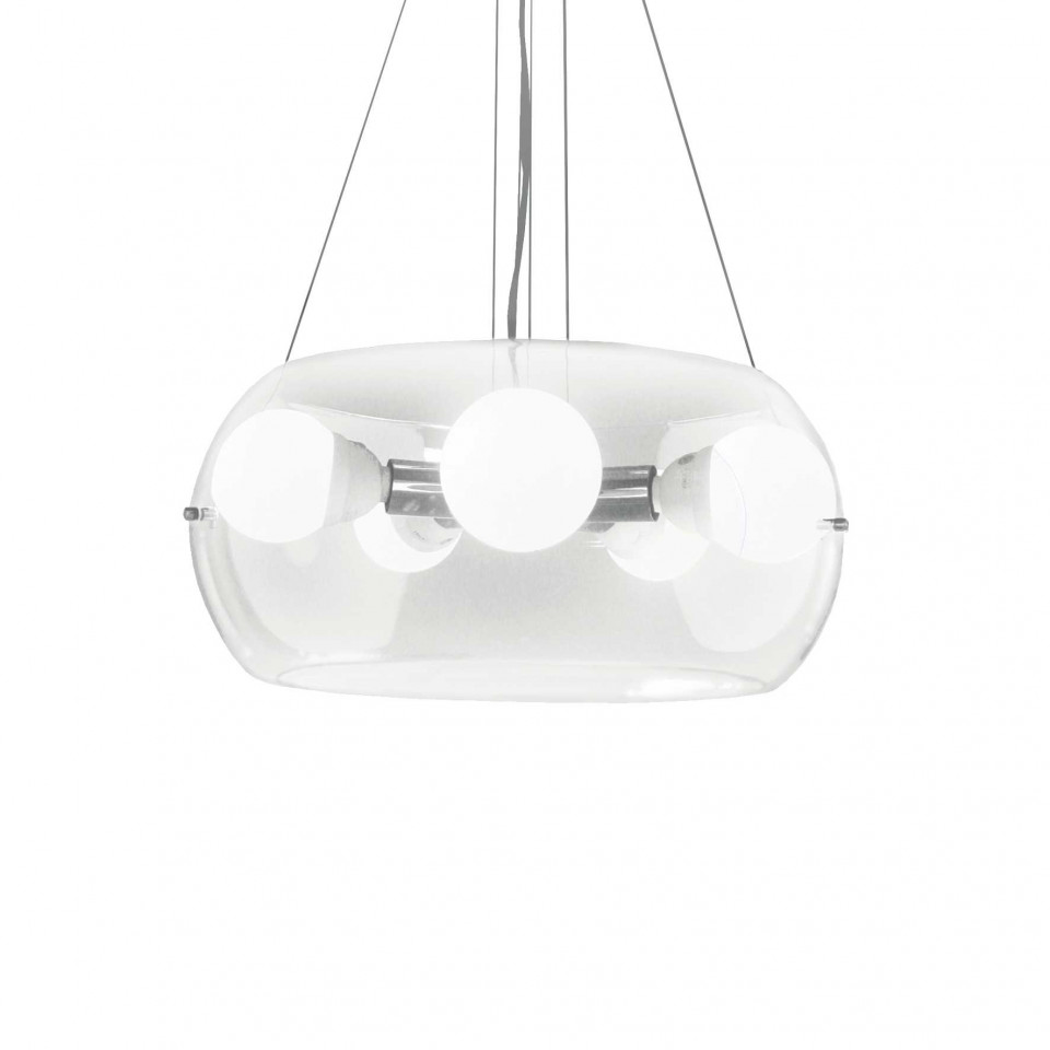 Pendul LED AUDI-10 SP5, metal, sticla, transparent, 5 becuri, dulie E27, lumina calda (3000K), 016863, Ideal Lux