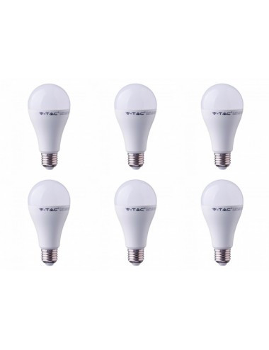 Set 6 becuri led E27, 15W(90W), lumina alba naturala, 4000K, 1350 lm, A+, V-TAC