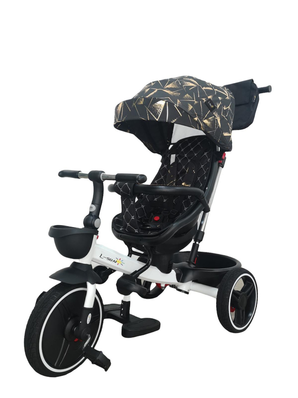 scaun auto copii cu pozitie de somn Tricicleta pliabila cu scaun reversibil si pozitie de somn, Negru-Auriu, TMR-44-auriu