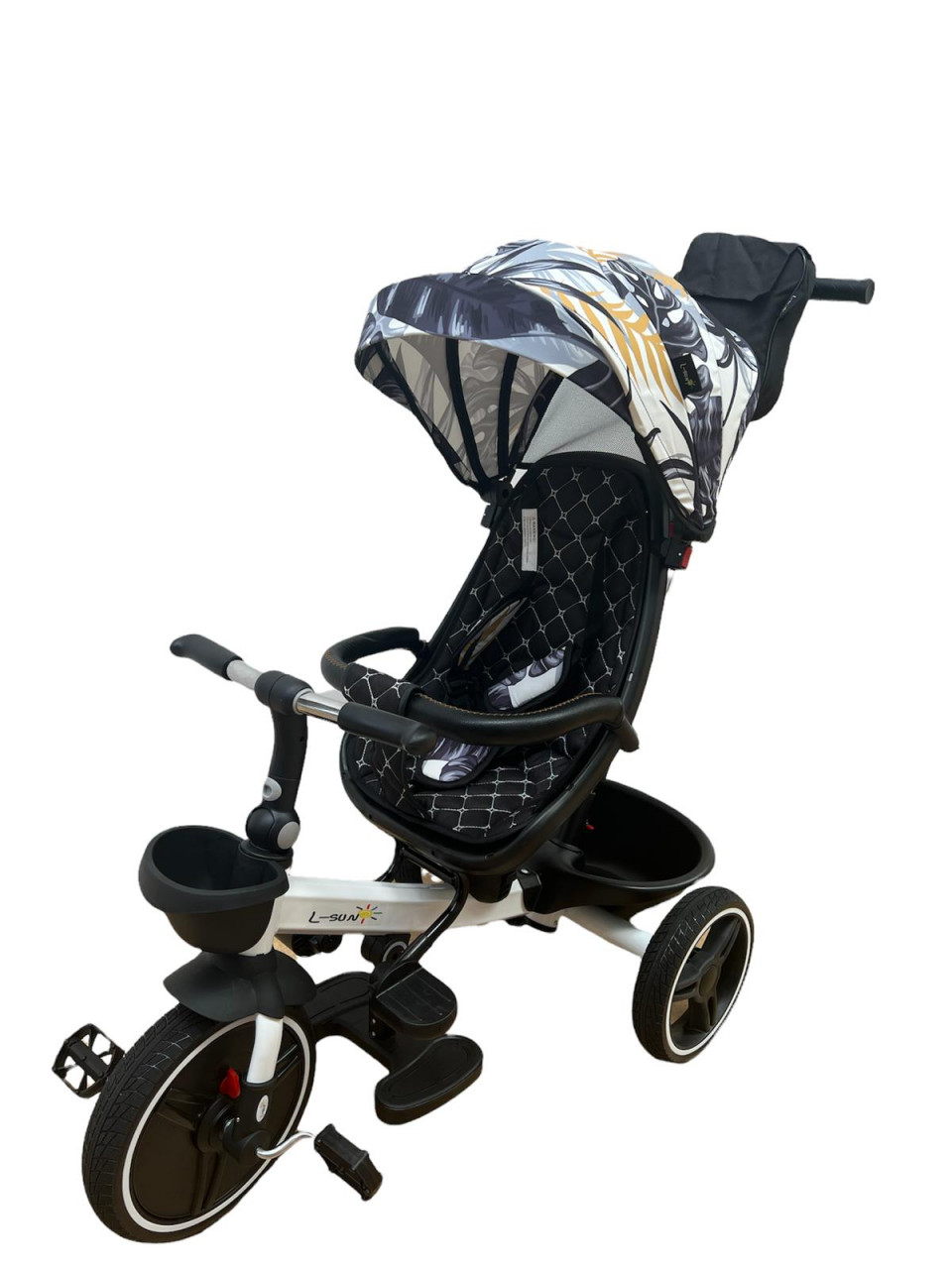 scaun auto bebe cu pozitie de somn Tricicleta pliabila cu scaun reversibil si pozitie de somn, Negru cu frunze, TMR-44-frunze