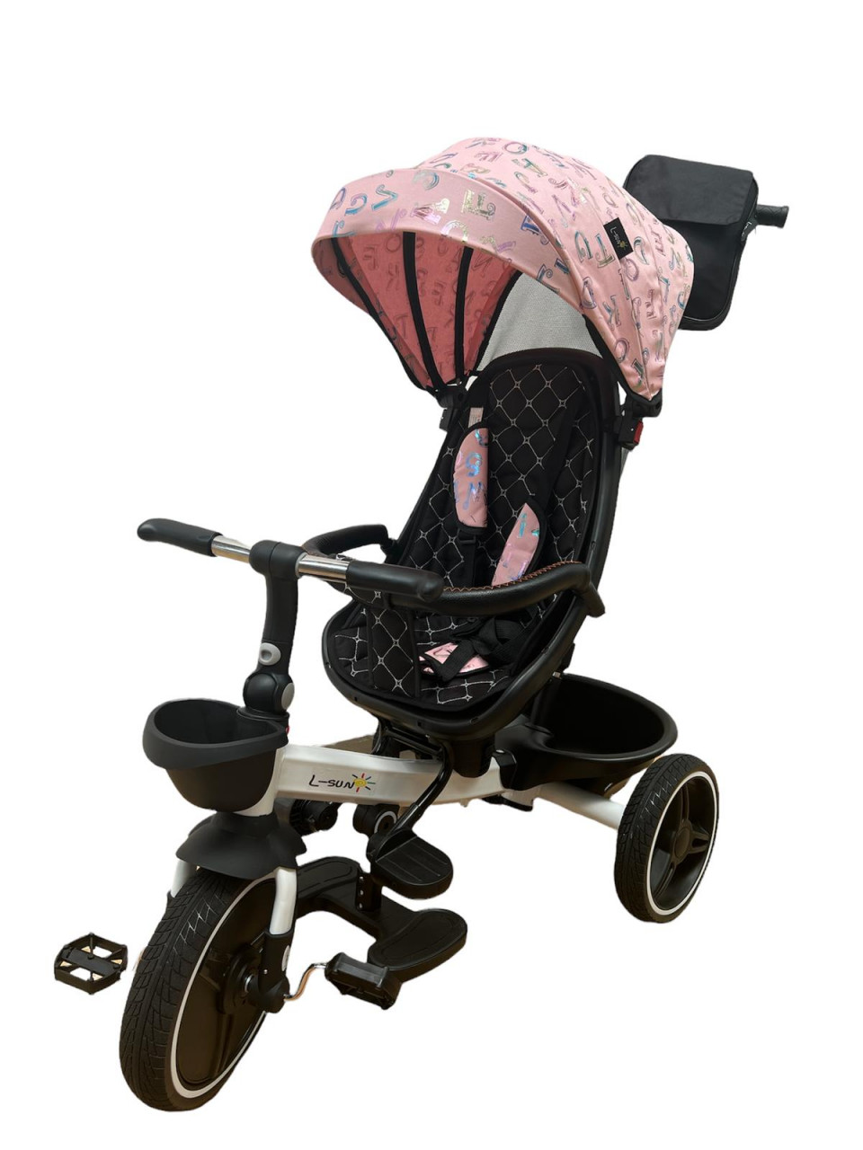 scaun auto bebe cu pozitie de somn Tricicleta pliabila cu scaun reversibil si pozitie de somn, Roz cu litere, TMR-44-roz