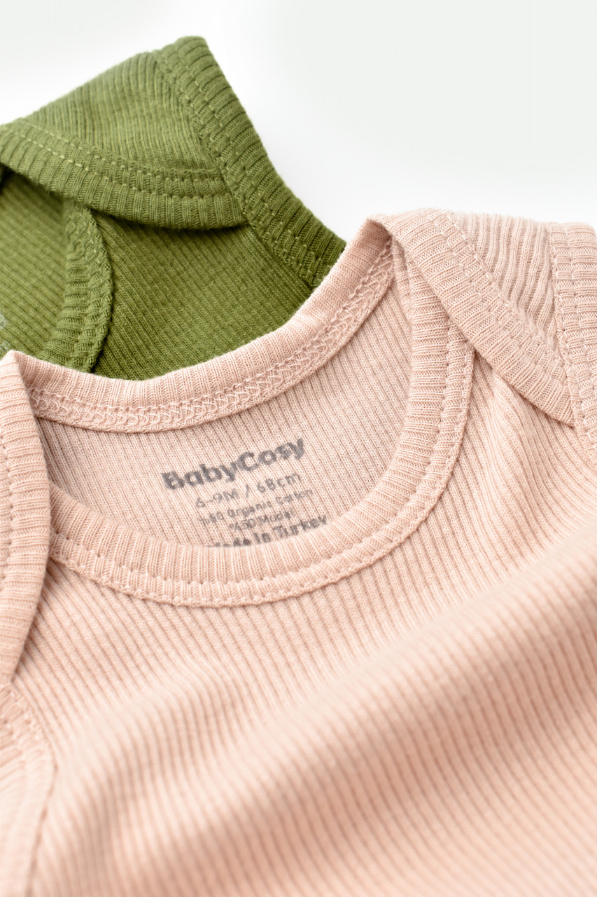 Set 2 body-uri fara maneci bebe unisex din bumbac organic si modal - Verde/Blush, BabyCosy