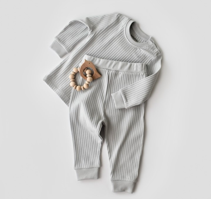 Set bluzita cu maneca lunga si pantaloni lungi din bumbac organic si 5% elastan - Gri BabyCosy