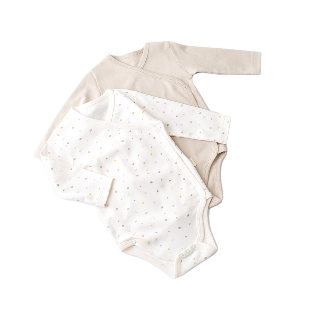 Set 2 body-uri cu maneca lunga petreceute bebe unisex -100% bumbac organic - Ecru cu buline, Baby Cosy