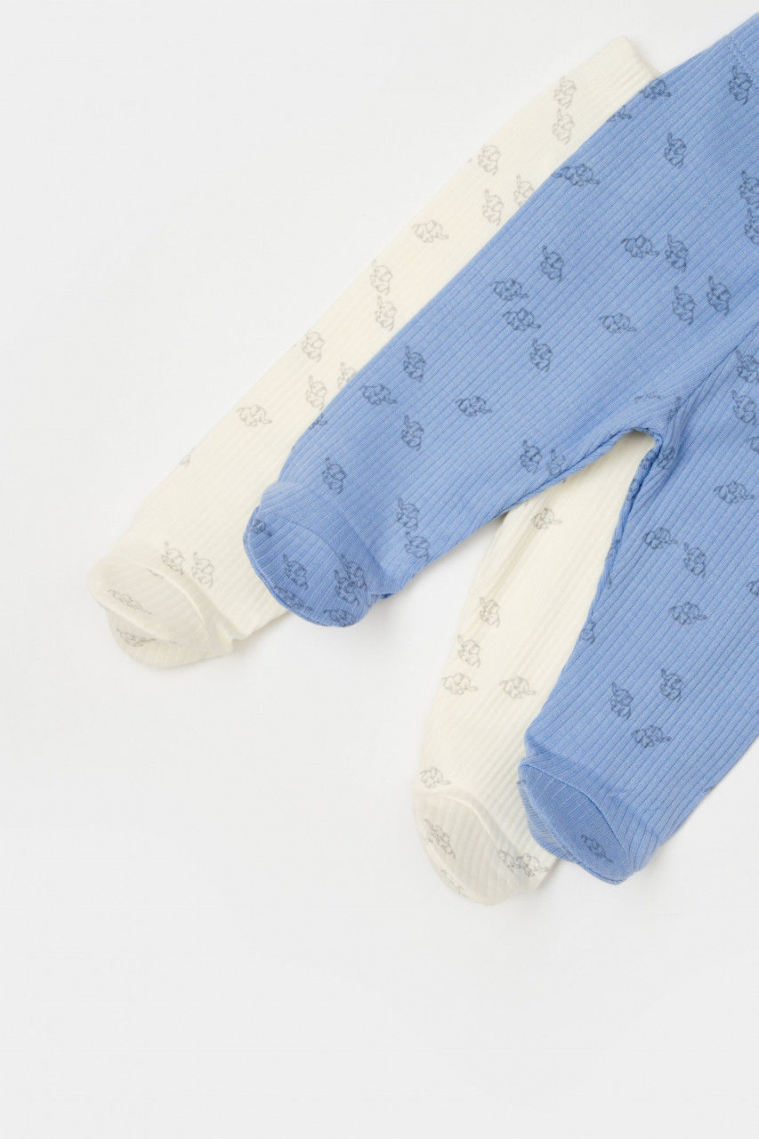 Set 2 pantalonasi cu botosei Printed, BabyCosy, 50% modal+50% bumbac, Ecru/Lavanda