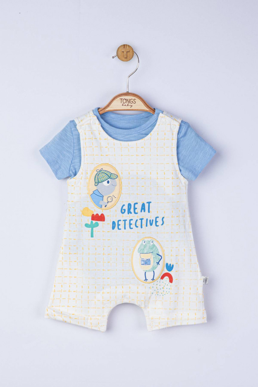 Set salopeta cu tricou Great detectives pentru bebelusi, Tongs baby