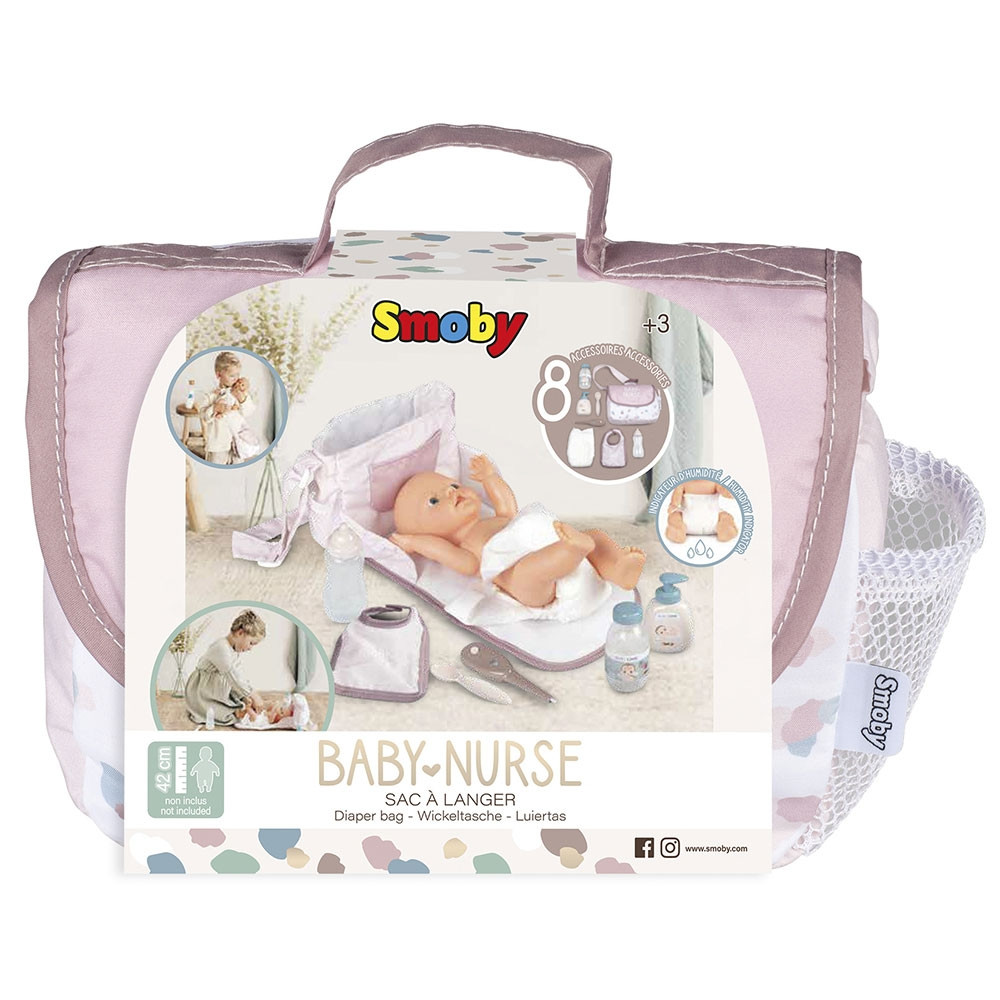 Gentuta de infasat pentru papusa Smoby Baby Nurse Changing Bag crem cu accesorii