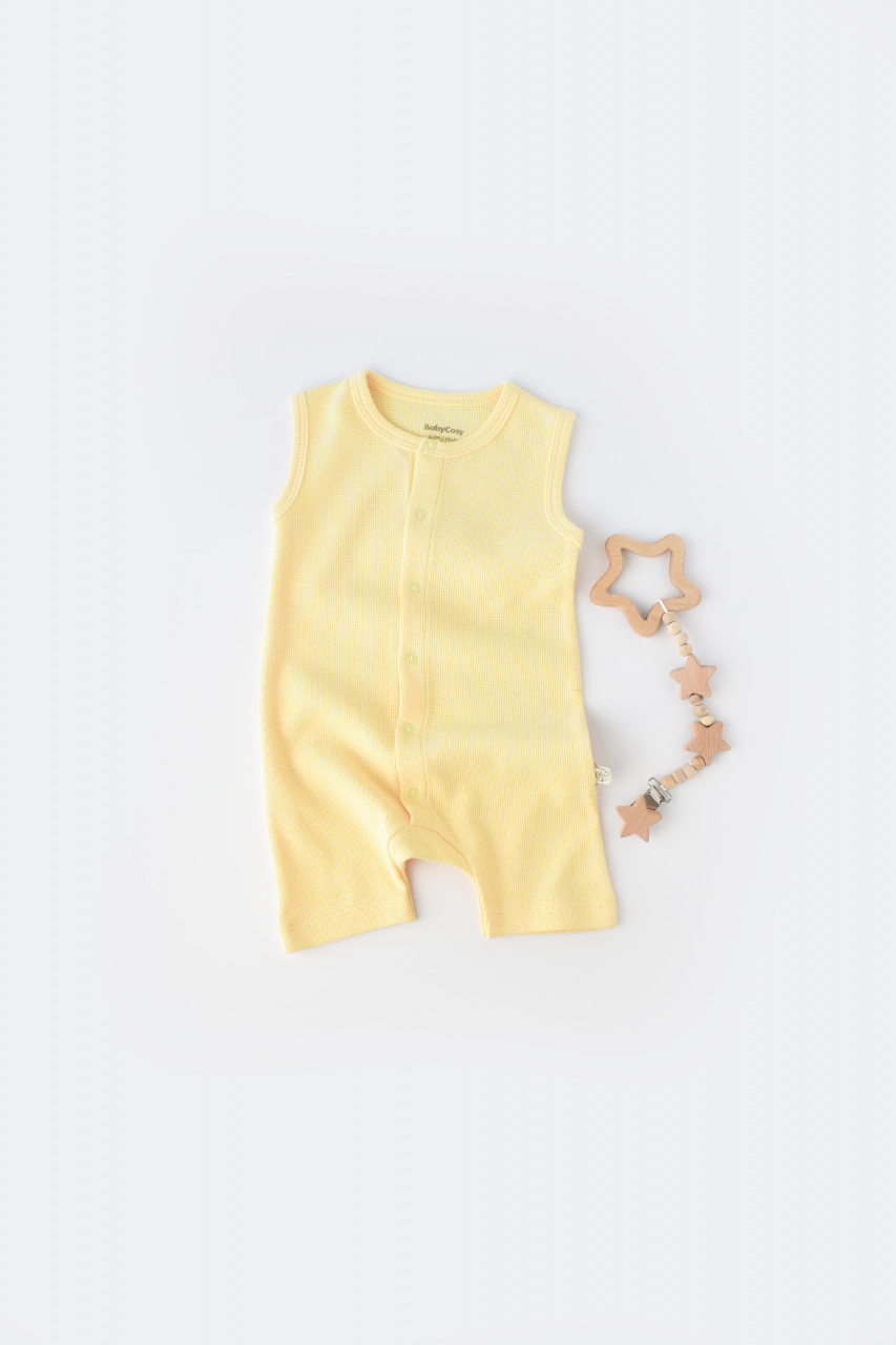 Salopeta fara maneci si pantaloni scurti – 100% bumbac organic – Galben, BabyCosy Haine bebeluși