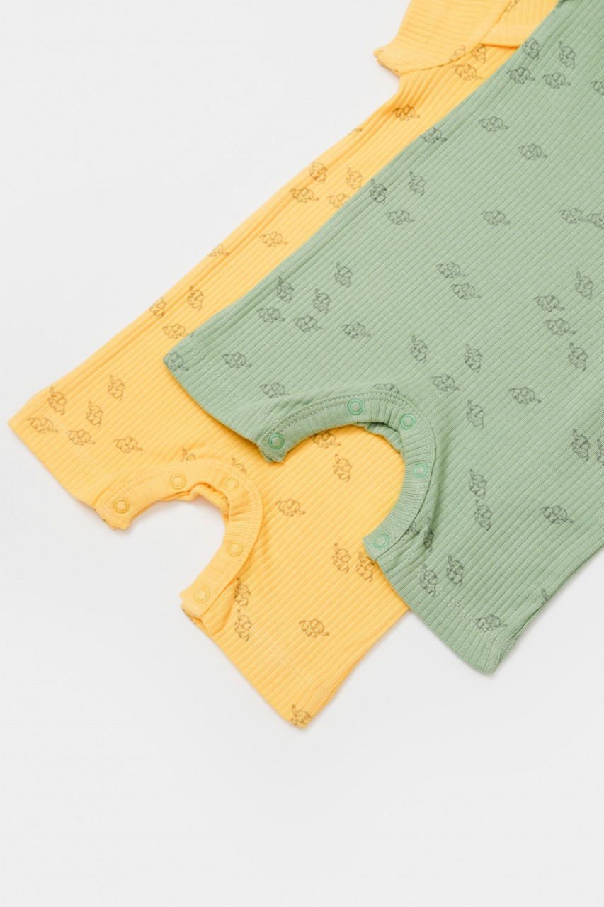 Set 2 salopete scurte Printed, BabyCosy, 50% modal+50% bumbac, Lamaie/Verde