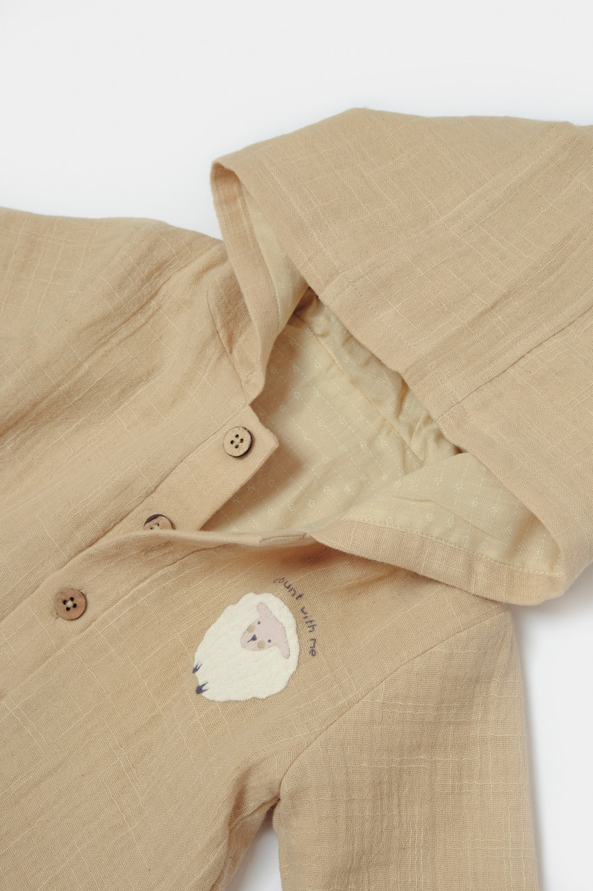 Set bluza cu gluga si pantaloni, Winter muselin, 100% bumbac – Apricot, BabyCosy Compleuri copii