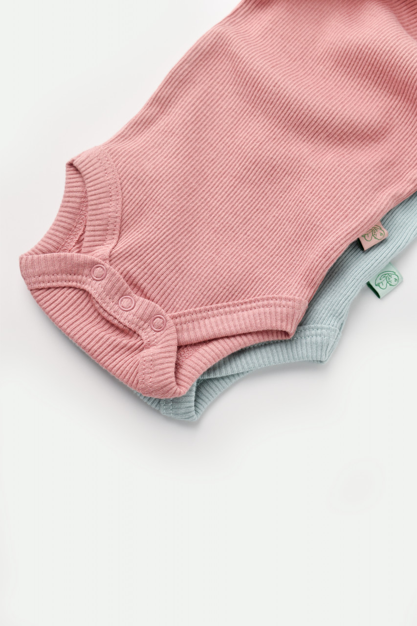 Set 2 body-uri bebe unisex din bumbac organic si modal - Mint/Rose, BabyCosy