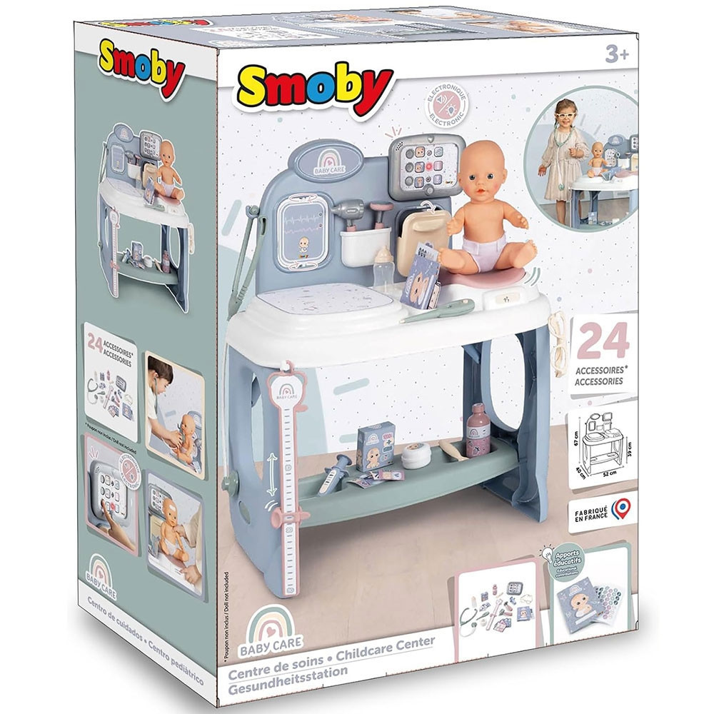 Centru de ingrijire pentru papusi Smoby Baby Care Center albastru cu accesorii