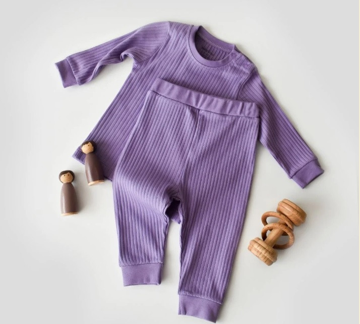 Set bluzita cu maneca lunga si pantaloni lungi din bumbac organic si 5% elastan - Mov, BabyCosy