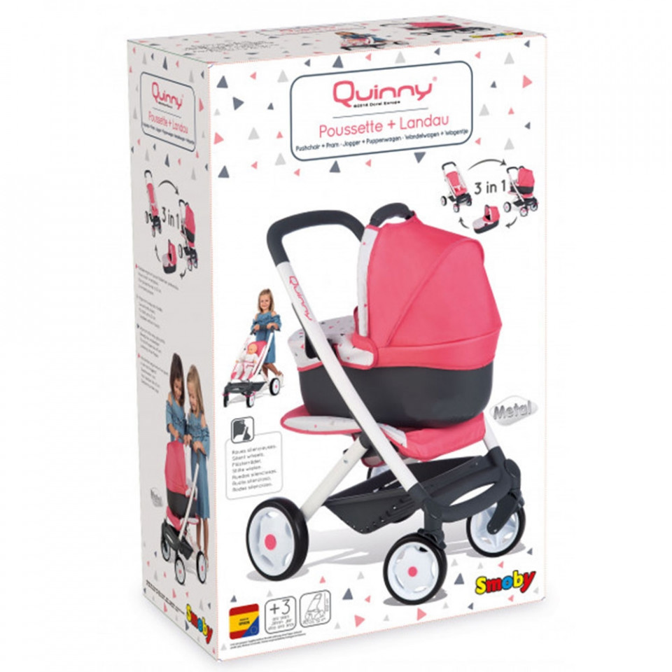 Carucior pentru papusi Smoby Quinny Combi 3 in 1 roz