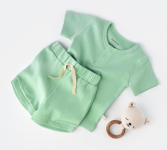 Set tricou cu pantaloni scurti - 100% bumbac organic - Mint, BabyCosy