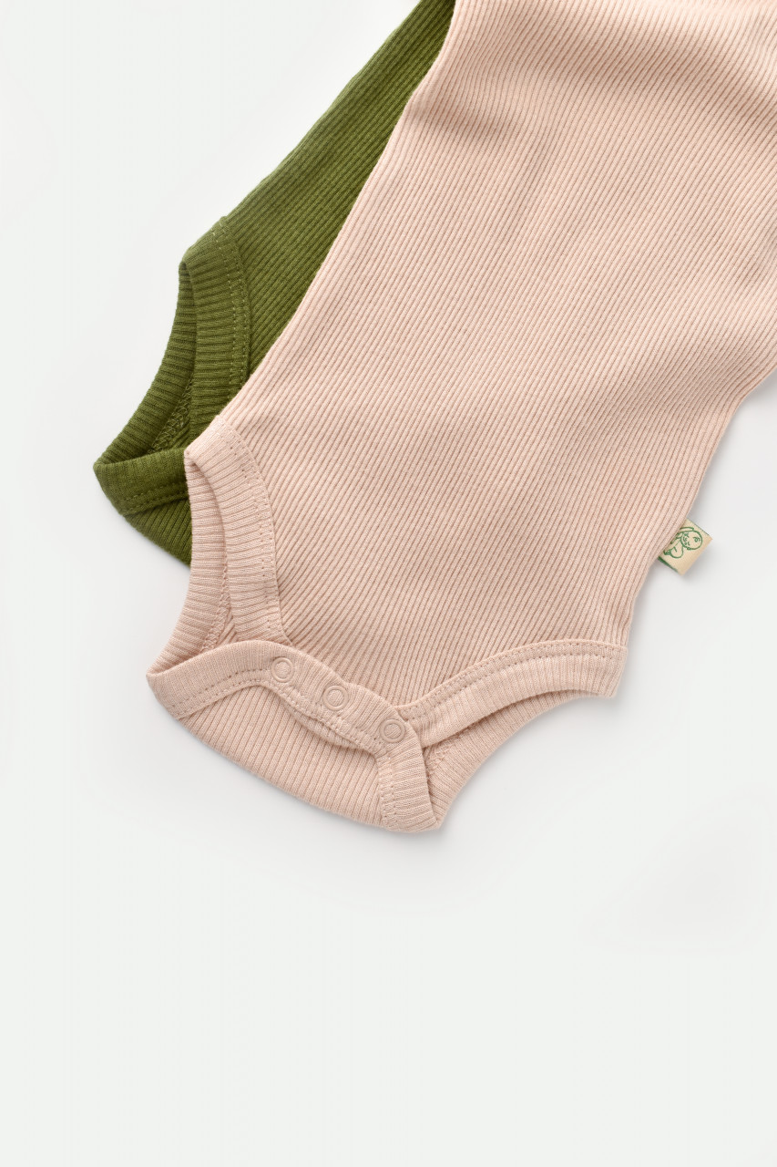 Set 2 body-uri bebe unisex din bumbac organic si modal - Verde/Blush, BabyCosy