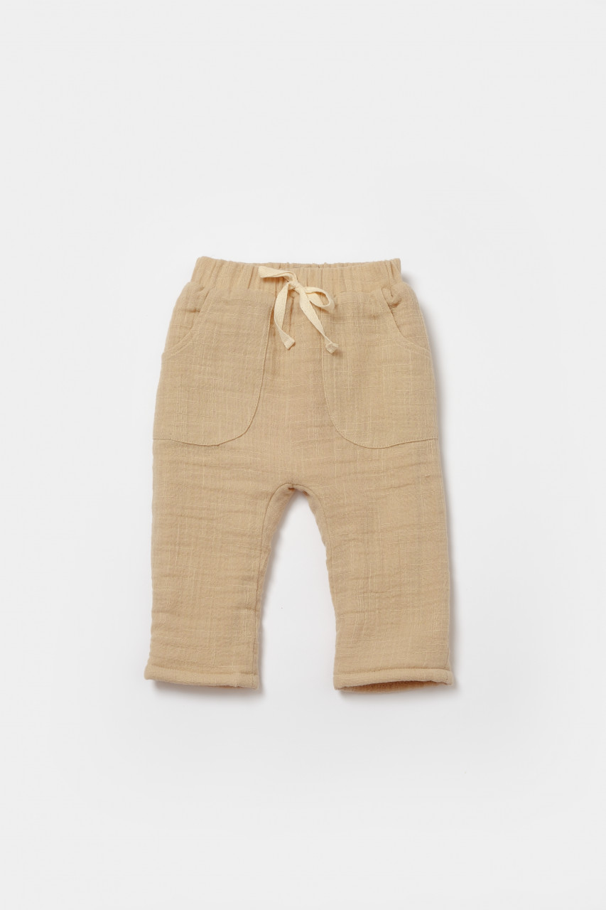 Set bluza dublata si pantaloni, Winter muselin, 100% bumbac – Apricot, BabyCosy Compleuri copii