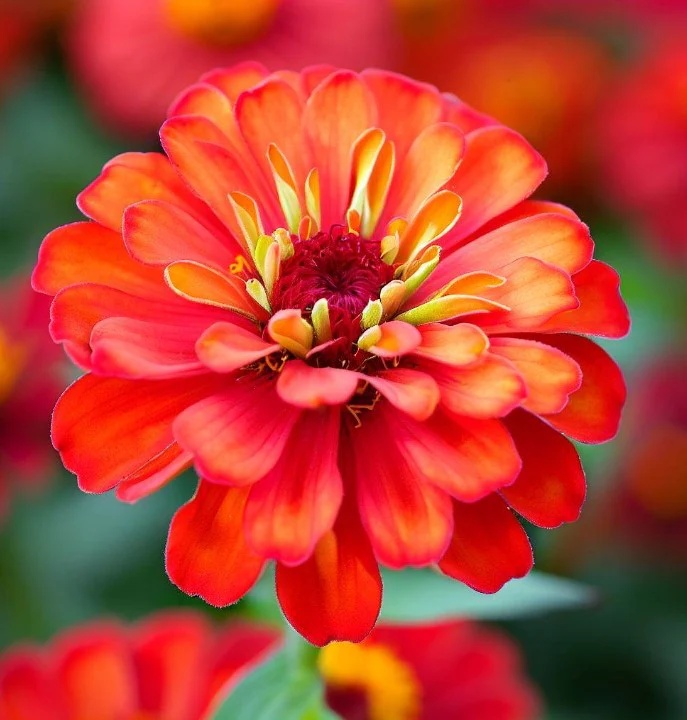 Zinnia Scarlet Flame (100 seminte) Carciumareasa flori mari, portocalii-caramizii, Seklos