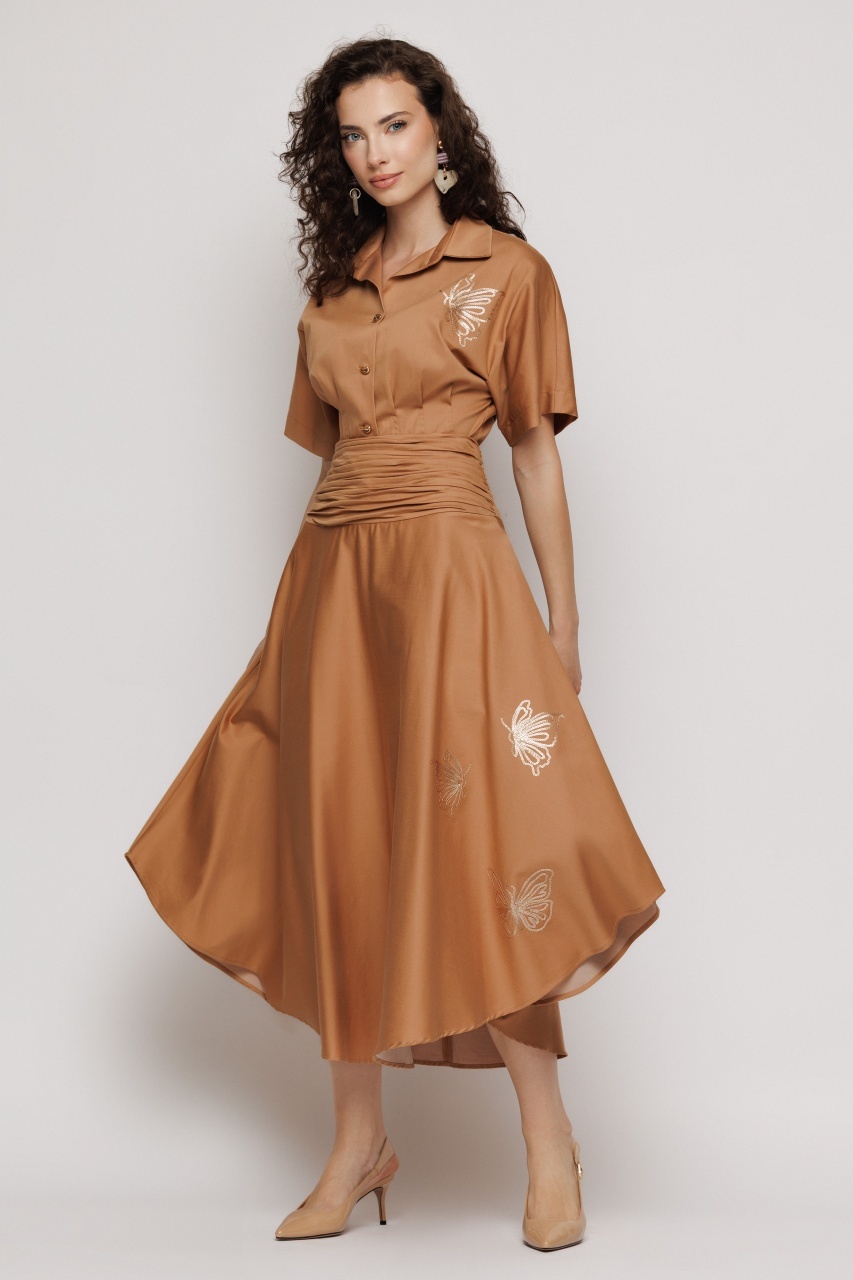 Fusta midi semiclos cu broderie si paiete