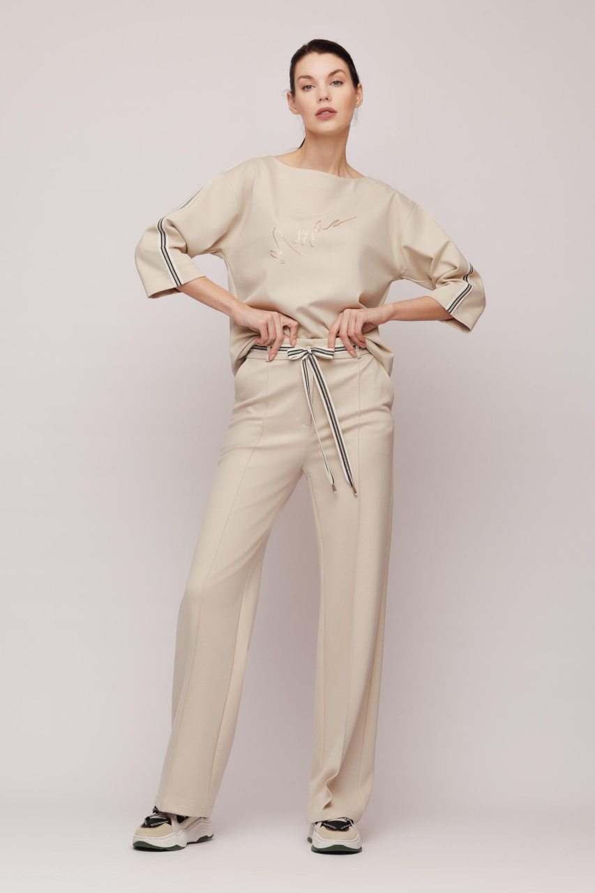 Pantaloni dama bej cu cordon