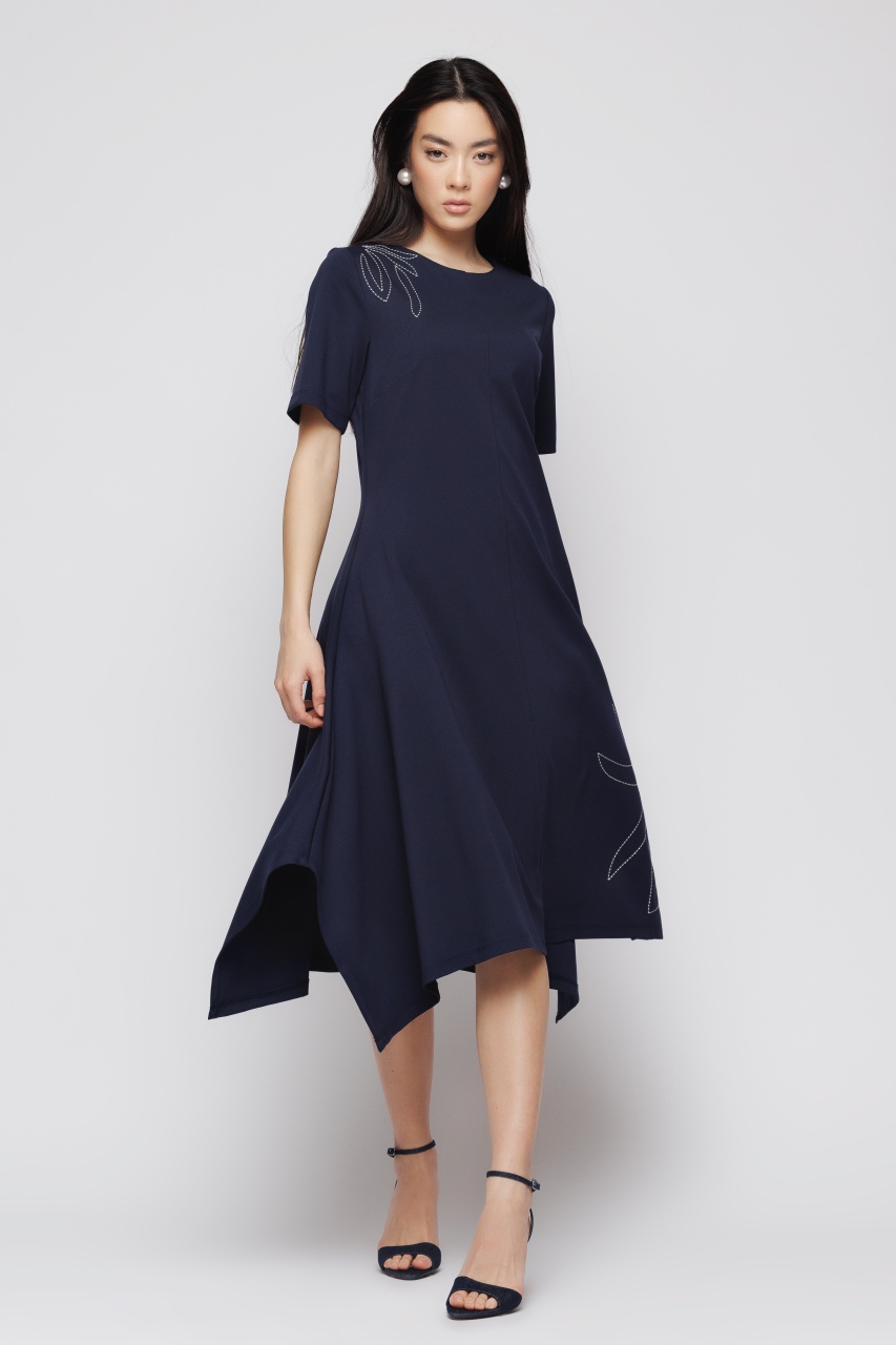 Rochie dama bleumarin asimetrica