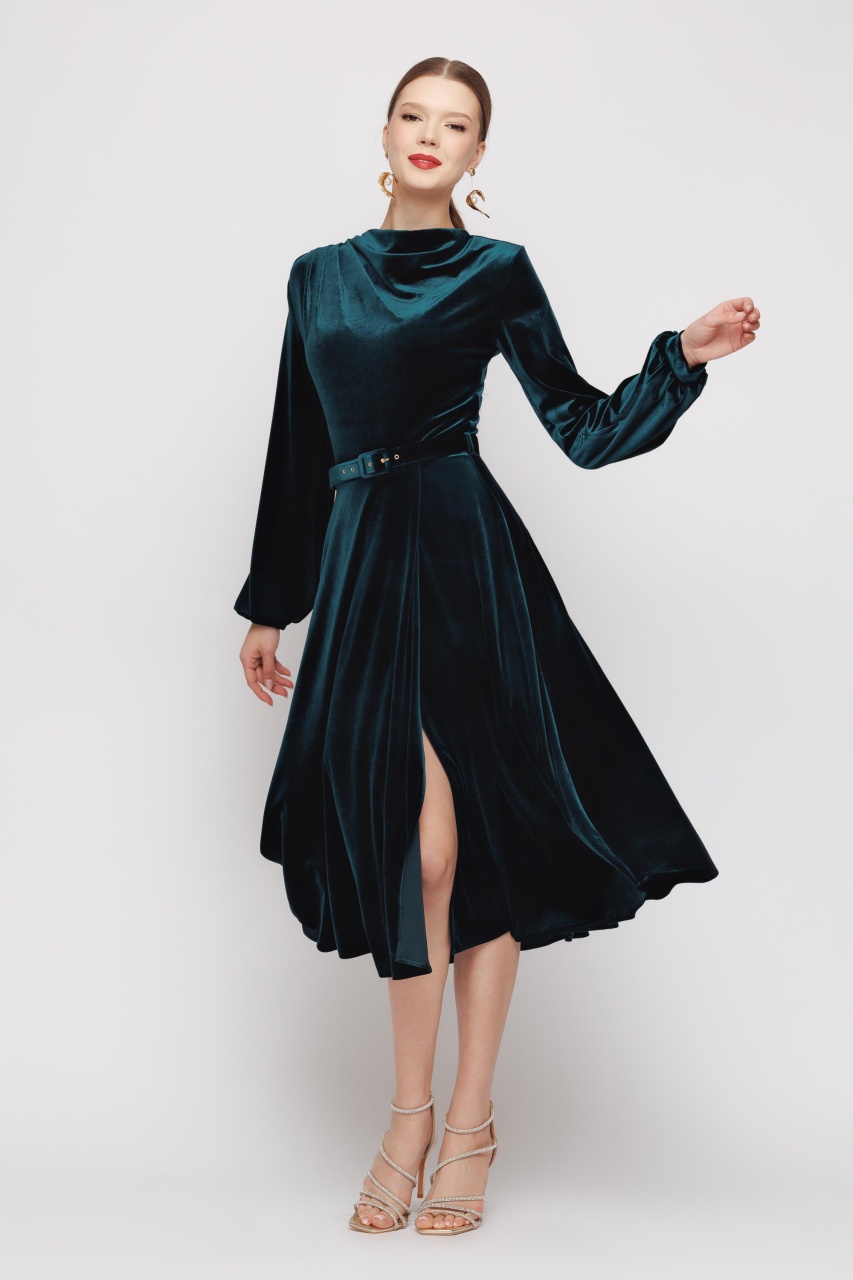 Rochie dama eleganta din catifea verde