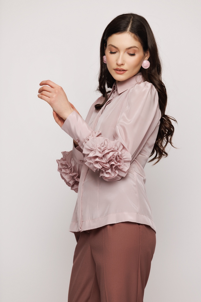 Camasa dama cu detalii incretite la maneci