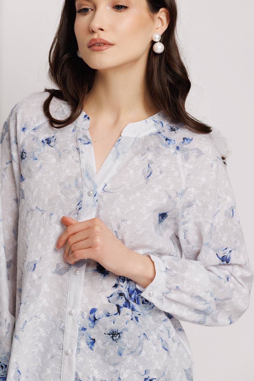 Camasa dama imprimata din bumbac brodat