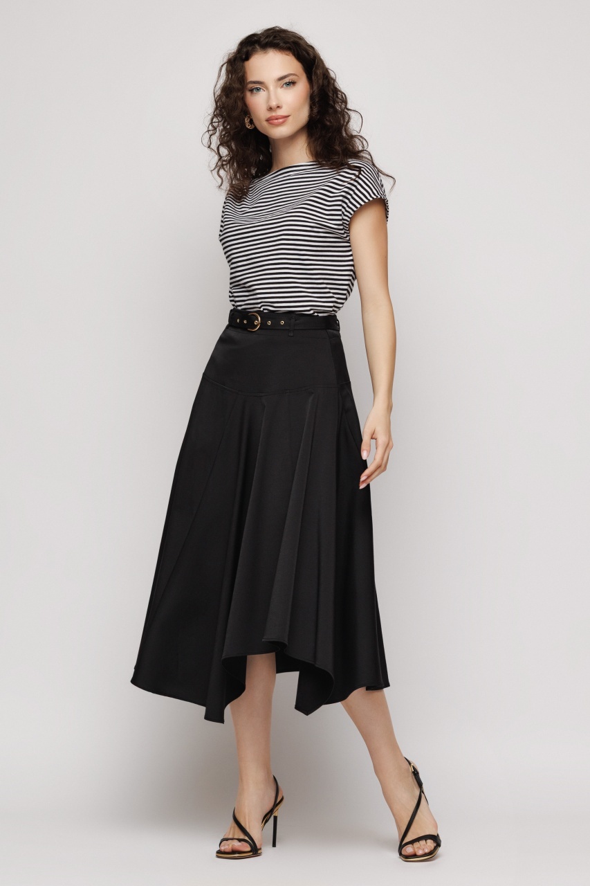 Fustă midi asimetrică cu curea în talie