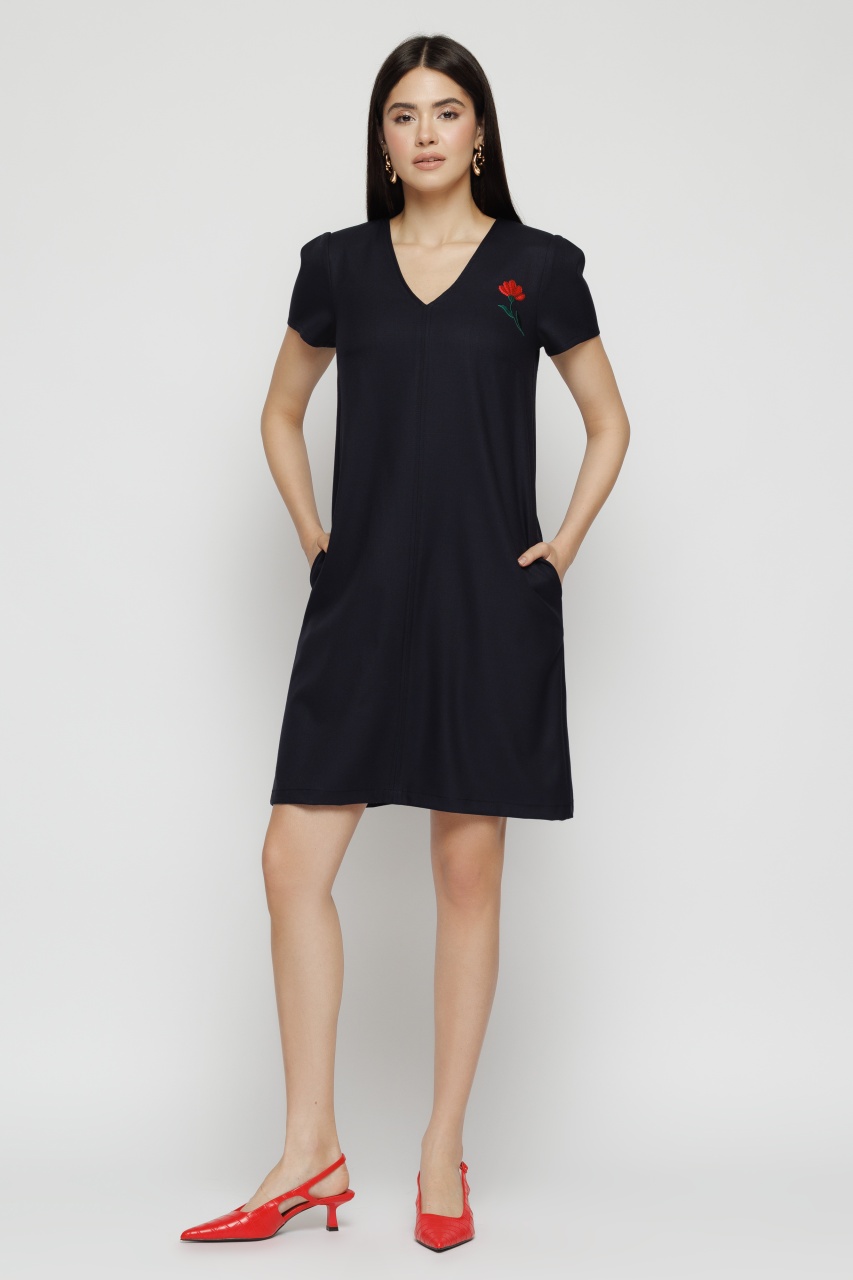 Rochie dama bleumarin cu broderie