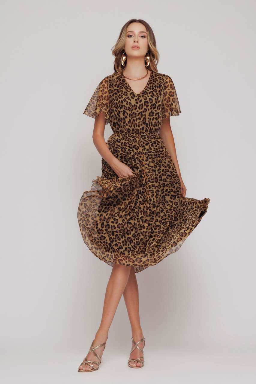 Rochie dama eleganta plisata imprimata