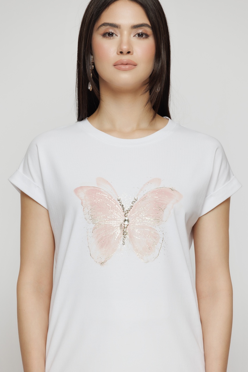 Tricou dama cu print si strasuri