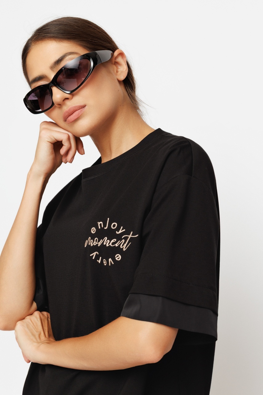 Tricou dama negru cu siret
