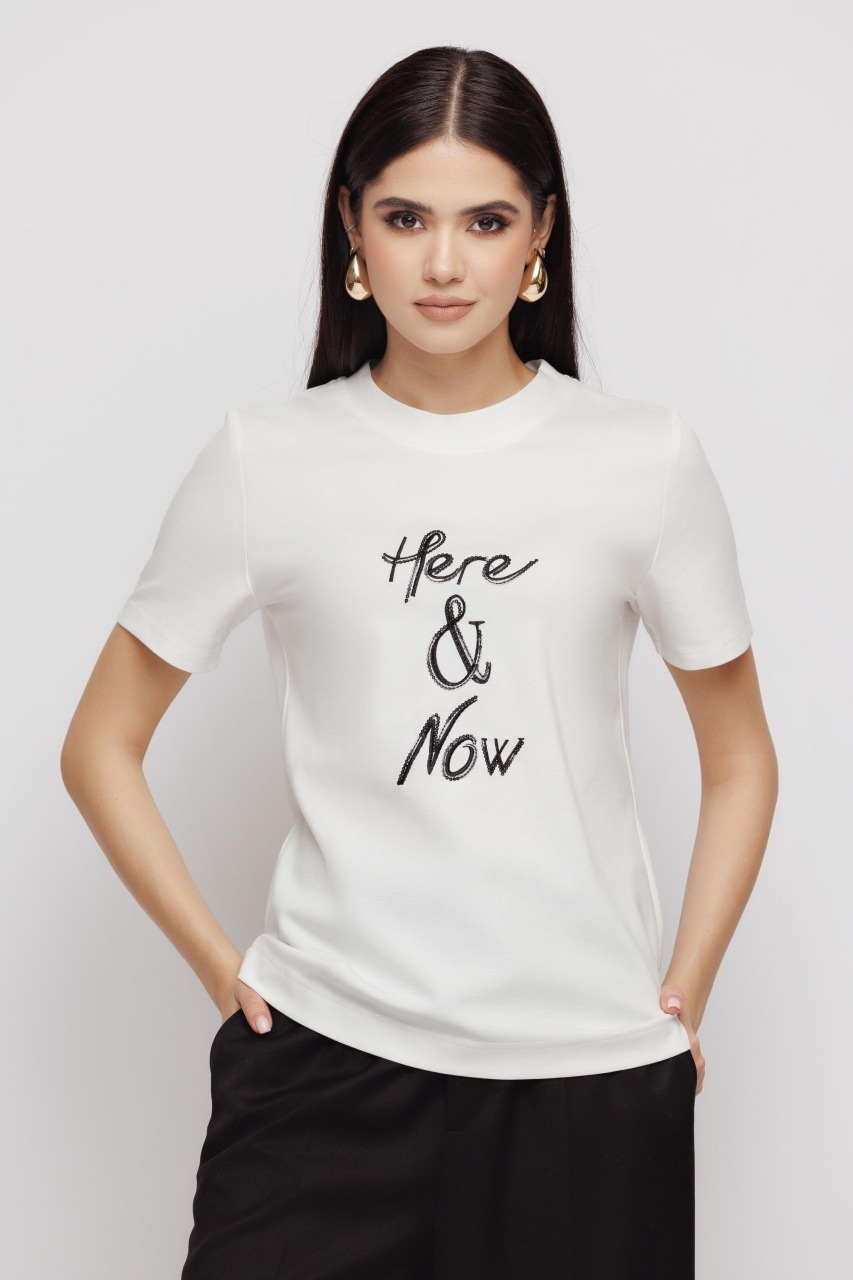 Tricou dama alb cu broderie