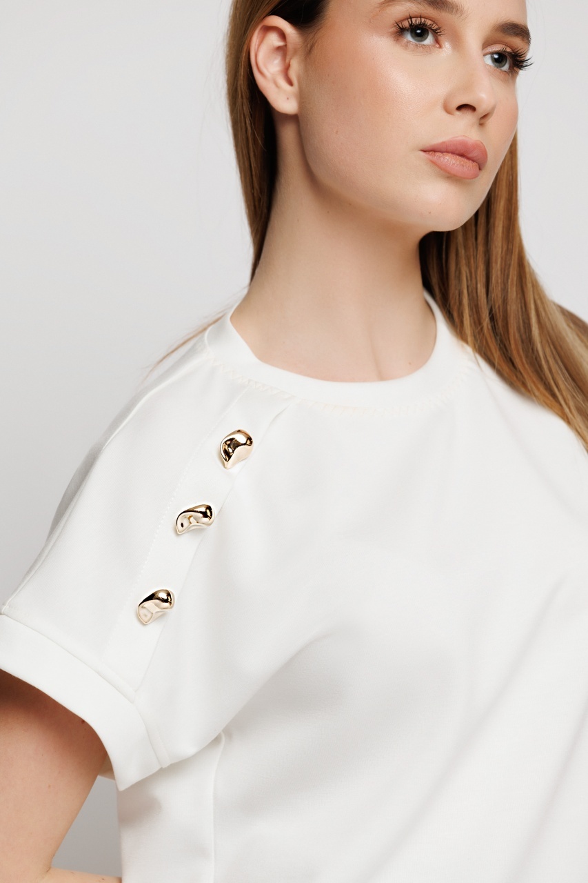 Tricou dama alb cu nasturi