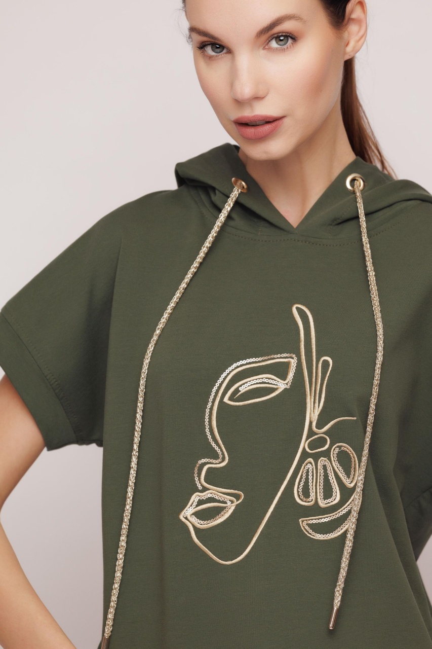 Hanorac dama verde cu broderie