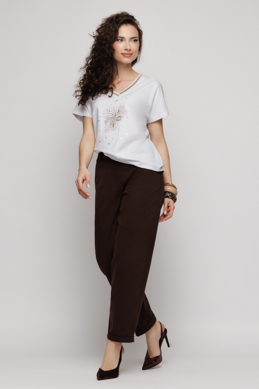 Tricou damă cu print și decolteu contrast