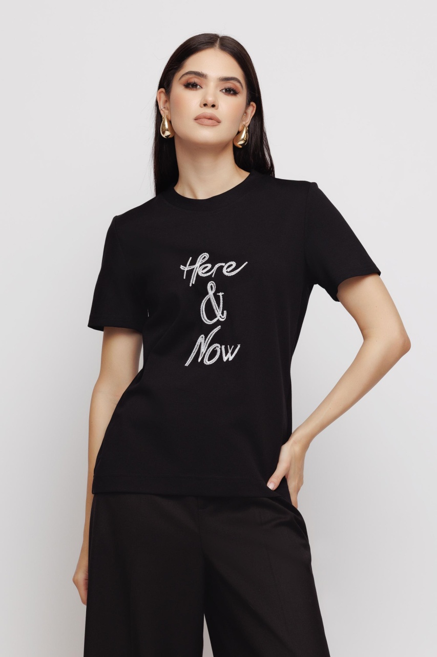 Tricou dama negru cu broderie