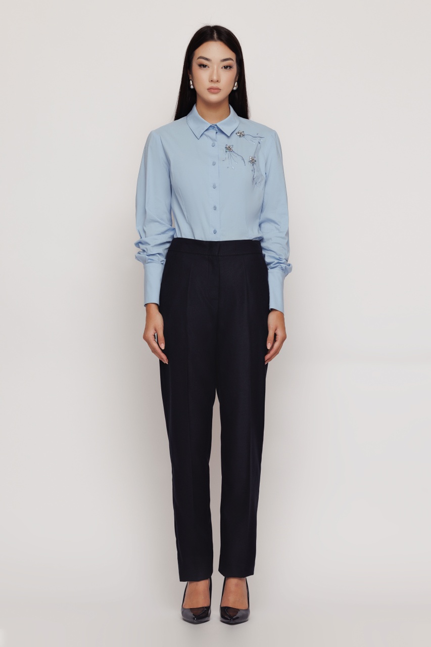 Pantaloni dama bleumarin cu cordon la spate