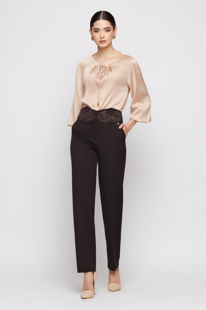 Pantaloni dama conici cu broderie