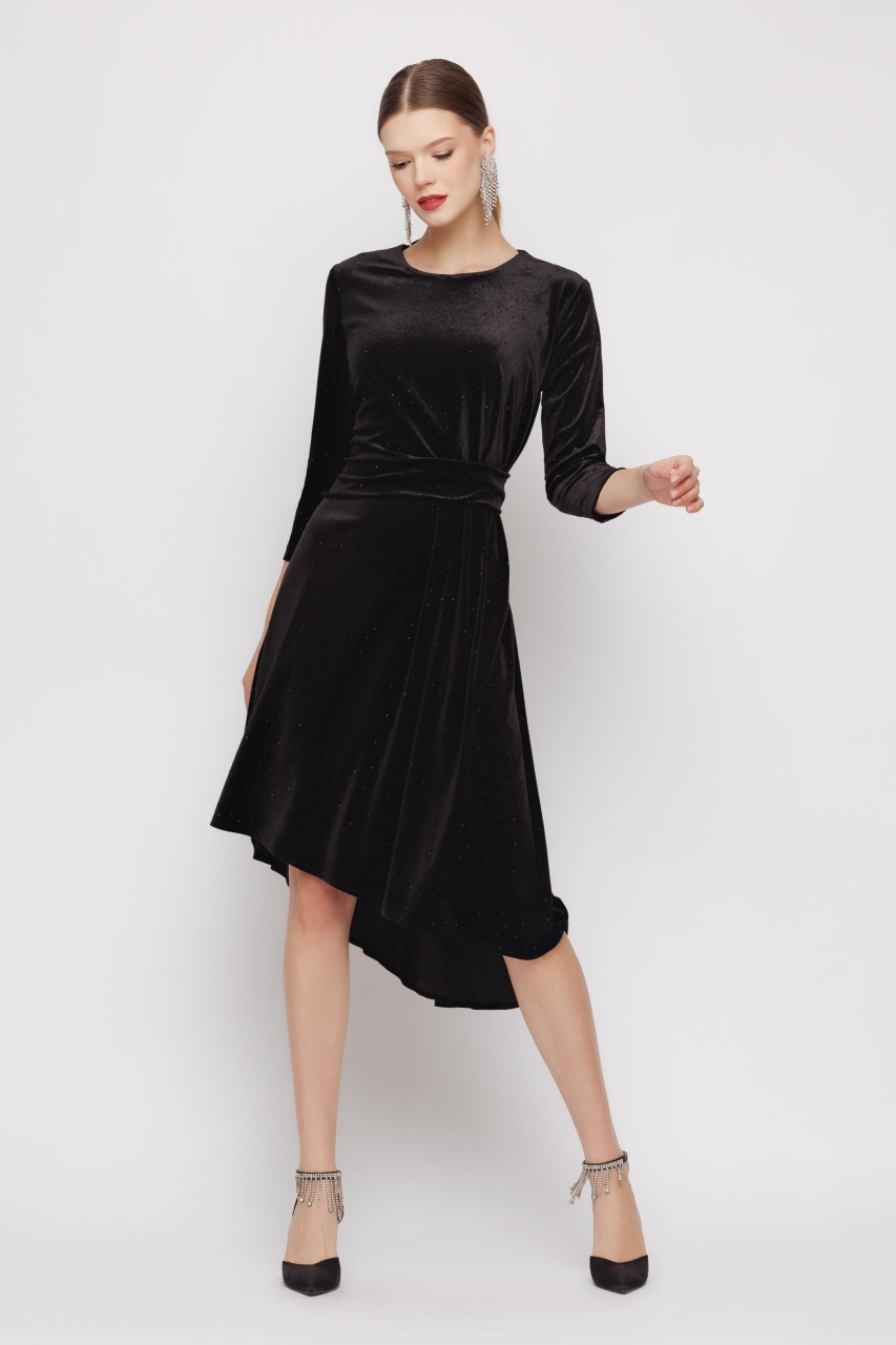 Rochie dama eleganta asimetrica din catifea